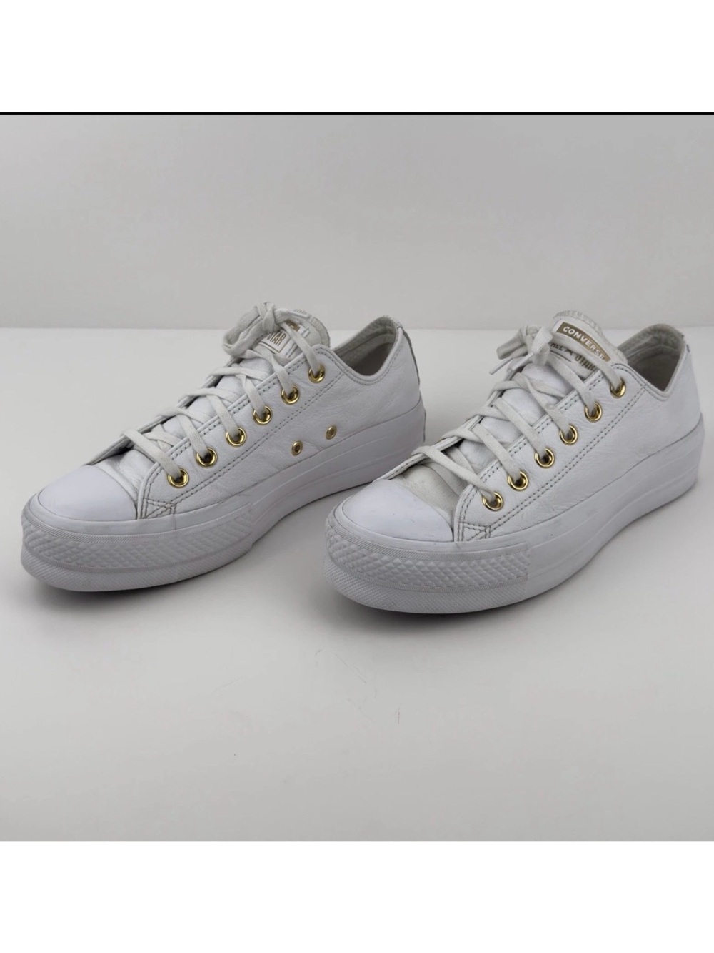 Converse Chuck Taylor All Star Lift Ox Womens 8.5 White Leather Gold Platform